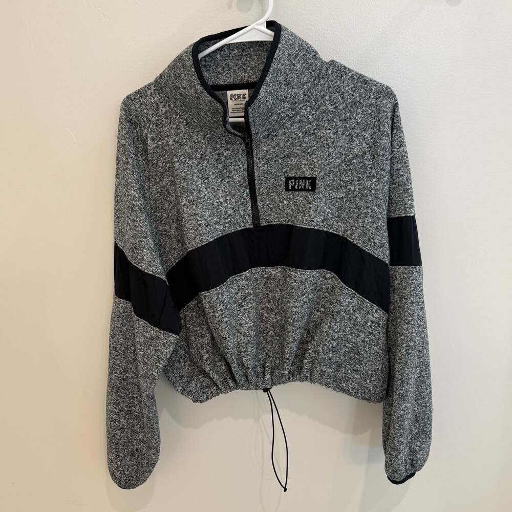 Victoria's Secret PINK Grey Marl Quarter-Zip Cropped Pullover Size Large